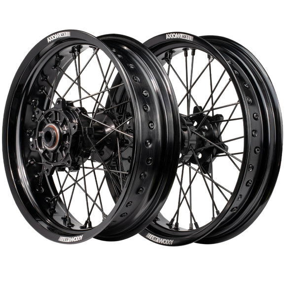 Axiom KTM / Husqvarna / Gas Gas 2003-24 Black Rim / Black Hub / Black Spokes / Black Nipples 17x.3.5/17x4.25 Supermoto Wheels