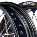 Axiom KTM / Husqvarna / Gas Gas "Cush Drive" Black Rim / Blue Hub / Blue Nipples 17x3.5/17x4.25 Supermoto Wheels-3