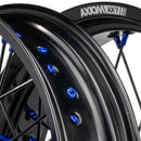 Axiom KTM / Husqvarna / GasGas "Cush Drive" Black Rim / Blue Hub / Black Spokes / Blue Nipples 17x.3.5/17x4.25 Supermoto Wheels-3