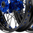 Axiom KTM / Husqvarna / GasGas "Cush Drive" Black Rim / Blue Hub / Black Spokes / Blue Nipples 17x.3.5/17x4.25 Supermoto Wheels-4