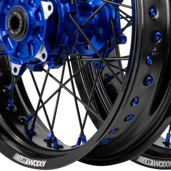Axiom Yamaha WR250-450F 2019-24 "Cush Drive" Black Rim / Blue Hub/ Black Spoke / Blue Nipples 17x3.5/17x4.25 Supermoto Wheels