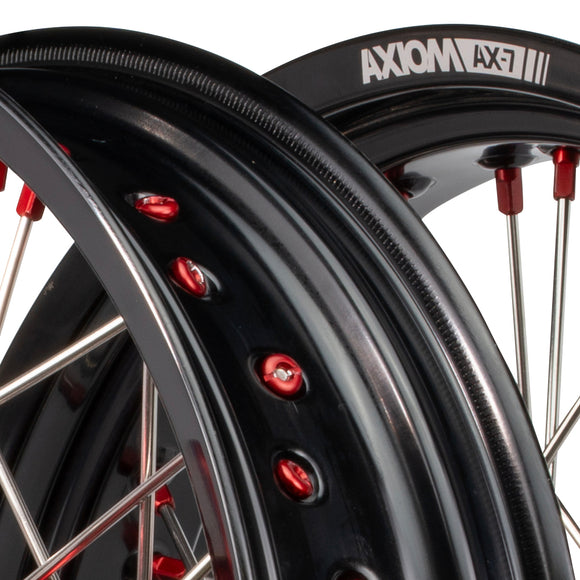Axiom Honda CRF250-450X 2004-17 "Cush Drive" Black Rim / Red Hub / Red Nipples 17x3.5/4.25 Supermoto Wheels