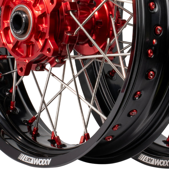 Axiom Honda CRF450R-450L 2014-24 "Cush Drive" Black Rim / Red Hub / Red Nipples 17x3.5/4.25 Supermoto Wheels