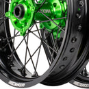Axiom Kawasaki KLX450 Black Rim / Green Hub / Black Nipples 17x3.5/17x4.25 Supermoto Wheels-4