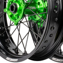 Axiom Kawasaki KLX450 Black Rim / Green Hub / Black Spokes / Black Nipples 17x3.5/17x4.25 Supermoto Wheels-4