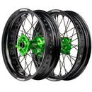Axiom Kawasaki KLX450 Black Rim / Green Hub / Black Nipples 17x3.5/17x4.25 Supermoto Wheels-1
