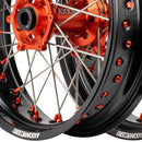 Axiom KTM / Husqvarna / Gas Gas 2003-24 Black Rim / Orange Hub / Orange Nipples 17x.3.5/17x4.25 Supermoto Wheels-4