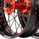 Axiom KTM / Husqvarna / Gas Gas 2003-24 Black Rim / Orange Hub / Black Spokes / Orange Nipples 17x.3.5/17x4.25 Supermoto Wheels-4