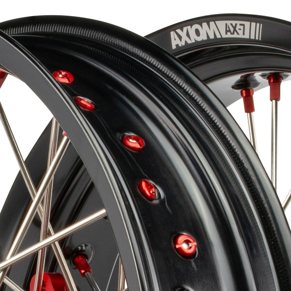 Axiom Honda CRF250-300L 2013-24 Black Rim / Red Hub / Red NIpples 17x3.5/4.25 Supermoto Wheels