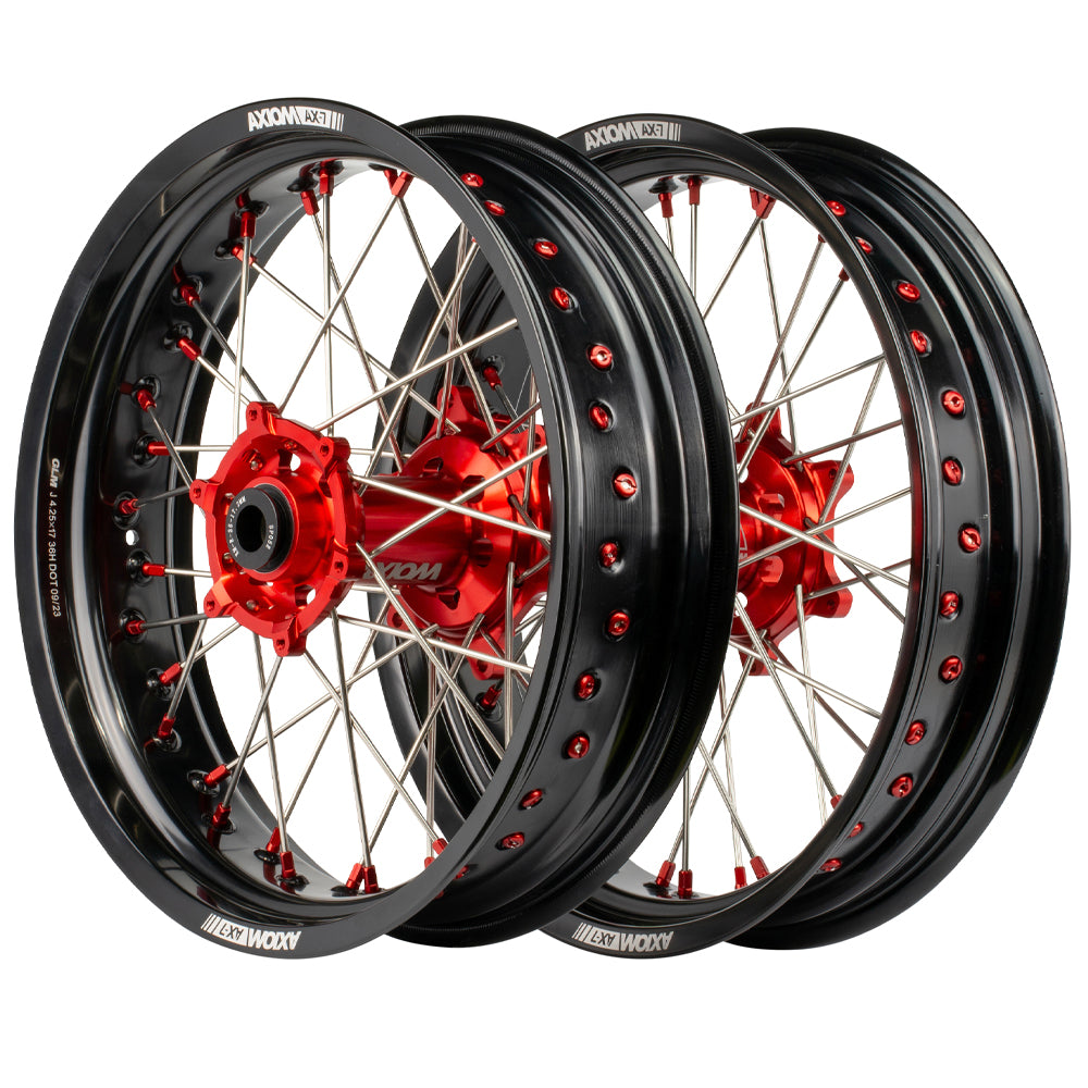 Axiom Honda CRF250-450X 04-17 Black Rim / Red Hub / Red NIpples 17x3.5/4.25 Supermoto Wheels