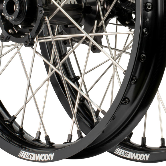 Axiom KTM / Husqvarna / Gas Gas 2003-24 Black Rim / Black Hub / Black Nipples 21x1.6/19x2.15 Complete Wheel Set
