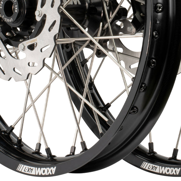Axiom KTM 125-530 EXC-EXC-F 2003-24 Black Rim / Black Hub / Black Nipples 21x1.6/18x2.15 Wheel Set with Discs