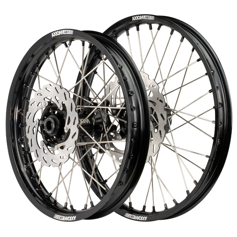 Axiom Suzuki RM125-250 2001-05 Black Rim / Black Hub / Black Nipples 21x1.6/19x2.15 Wheel Set with Discs