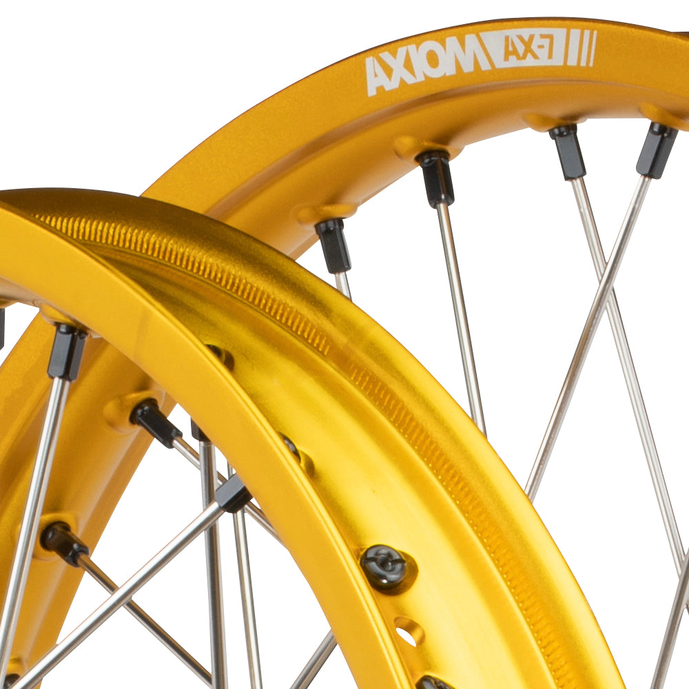Axiom Suzuki RM125-250 2001-11 Gold Rim / Black Hub / Black Nipples 21x1.6/19x2.15 Complete Wheel Set
