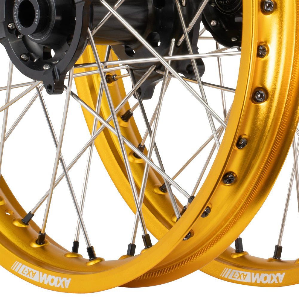 Axiom Beta RR 2014-24  Gold Rim / Black Hub / Black Nipples 21x1.6/18x2.15 Complete Wheel Set