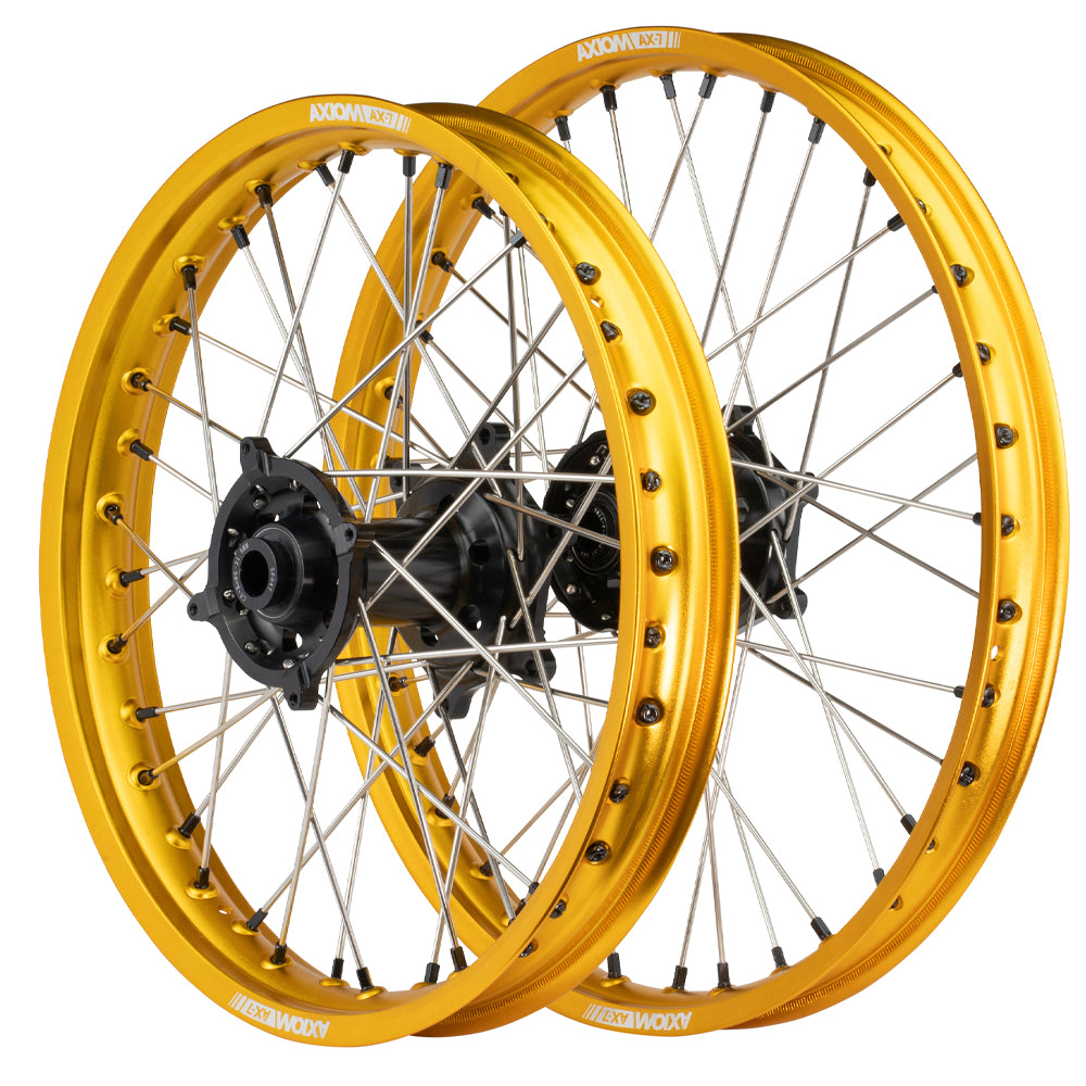 Axiom Suzuki RM125-250 2001-11 Gold Rim / Black Hub / Black Nipples 21x1.6/19x2.15 Complete Wheel Set