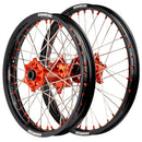 Axiom KTM / Husqvarna / Gas Gas 2003-24 Black Rim / Orange Hub / Orange Nipples 21x1.6/18x2.15 Complete Wheel Set-1