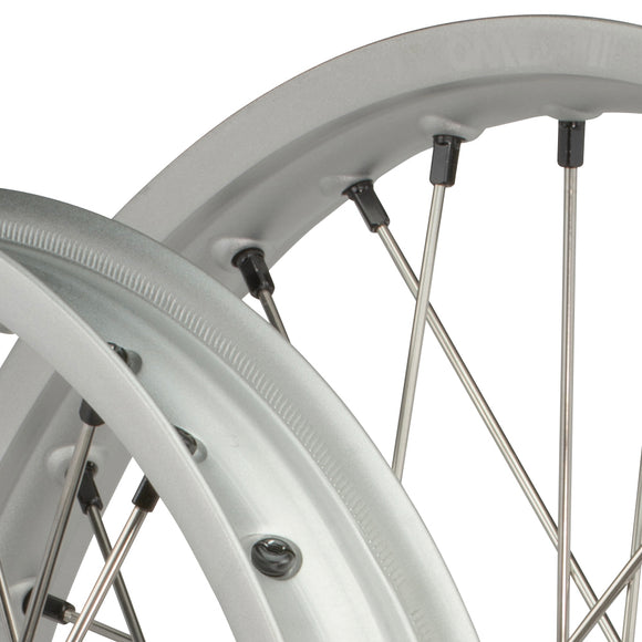 Axiom KTM / Husqvarna / Gas Gas 2003-24 Silver Rim / Black Hub / Black Nipples 21x1.6/18x2.15 Complete Wheel Set