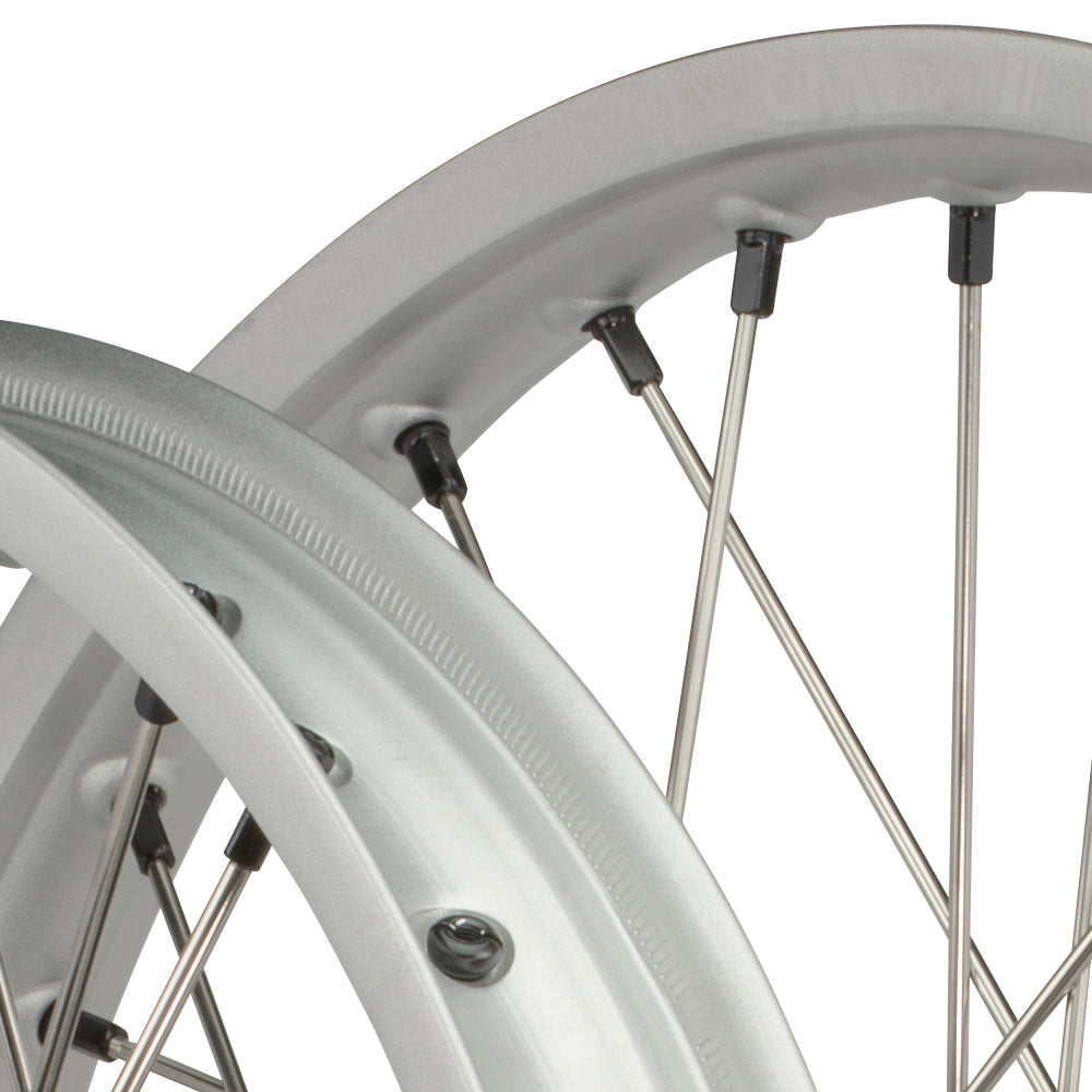 Axiom Suzuki RM125-250 2001-11 Silver Rim / Black Hub / Black Nipples 21x1.6/19x2.15 Complete Wheel Set