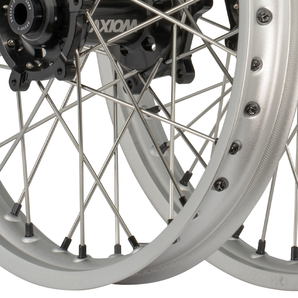 Axiom KTM / Husqvarna / Gas Gas 2003-24 Silver Rim / Black Hub / Black Nipples 21x1.6/19x2.15 Complete Wheel Set