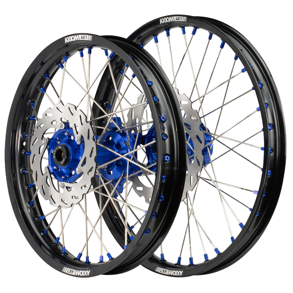 Axiom Yamaha YZ250FX 2019-21 / YZ450FX 2019-20 Black Rim / Blue Hub / Blue Nipples 21x1.6/18x2.15 Wheel Set with Discs