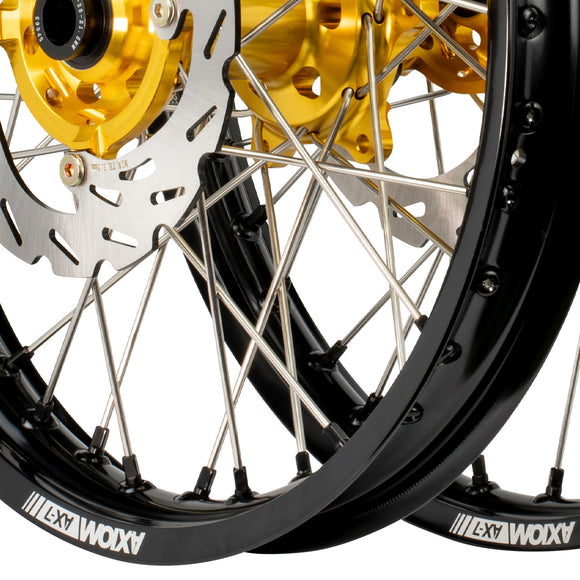 Axiom Kawasaki KX 125-250 2006-08 Black Rim / Gold Hub / Black Nipples 21x1.6/19x2.15 Wheel Set with Discs