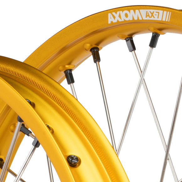 Axiom Suzuki RM125-250 2001-11 Gold Rim / Gold Hub / Black Nipples 21x1.6/19x2.15 Complete Wheel Set