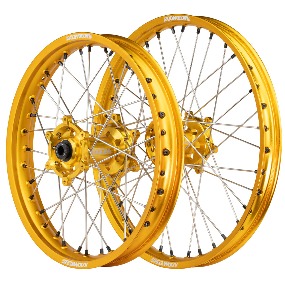 Axiom Kawasaki KX-KXF 2006-24 Gold Rim / Gold Hub / Black Nipples 21x1.6/19x2.15 Complete Wheel Set