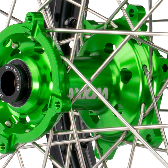 Axiom Kawasaki KLX450 2007-24 Black Rim / Green Hub / Black Nipples 21x1.6/18x2.15 Complete Wheel Set