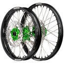 Axiom Kawasaki KX250F 2020 / KX450F 2019-24 Black Rim / Green Hub / Black Nipples 21x1.6/19x2.15 Wheel Set with Discs-1