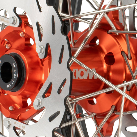 Axiom Gas Gas EC250-500F 2021-24 Black Rim / Orange Hub / Orange Nipples 21x1.6/18x2.15 Wheel Set with Discs