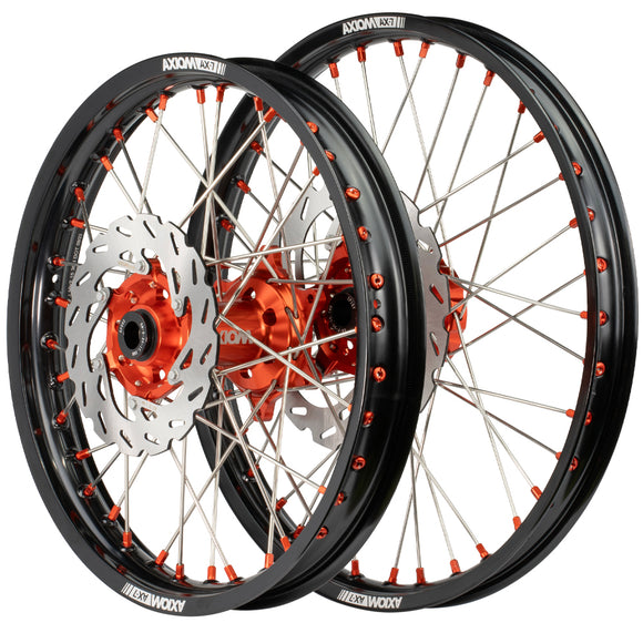 Axiom Husqvarna TE-FE 125-501 2014-24 Black Rim / Orange Hub / Orange Nipples 21x1.6/18x2.15 Wheel Set with Discs