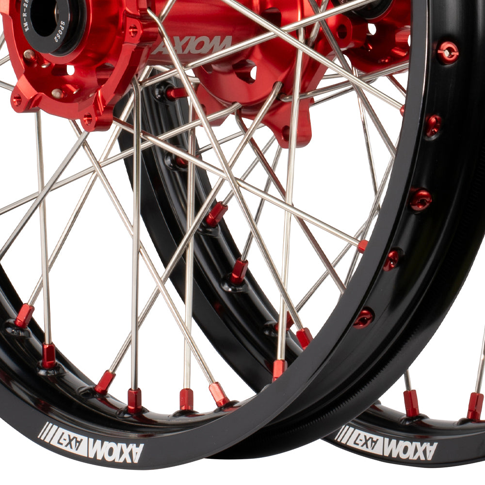Axiom Honda CR-CRF 2002-13 Black Rim / Red Hub / Red Nipples 21x1.6/19x2.15 Complete Wheel Set