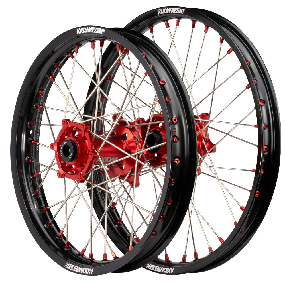 Axiom Honda CR-CRF 2002-13 Black Rim / Red Hub / Red Nipples 21x1.6/19x2.15 Complete Wheel Set