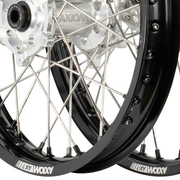 Axiom KTM / Husqvarna 85cc 2004-20 SW Black Rim / Silver Hub 17x1.4/14x1.60 Complete Wheel Set