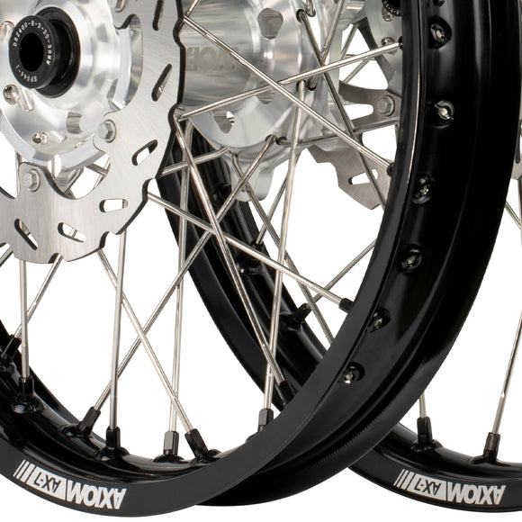 Axiom Gas Gas EC250-500F 2021-24 Black Rim / Silver Hub / Black Nipples 21x1.6/18x2.15 Wheel Set with Discs