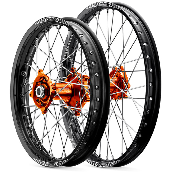 Talon KTM EXC-EXC-F 250-300-350-450-500 2016-2023 21/18 Black Rim/Orange Hub Wheel Set