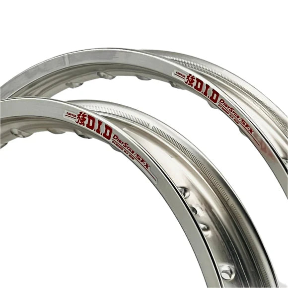 Kawasaki KX-KXF-KLX 2005-2025 21/18 OEM Front/Rear Silver DID Rim & Bulldog Spoke Set