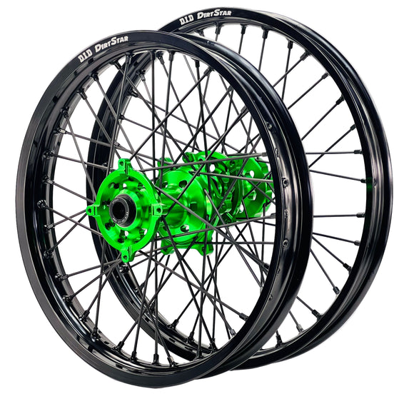 DID DirtStar / Axiom Kawasaki KLX450R 2007-26 Black Rim / Green Hub / Black Spokes / Black Nipples 21x1.6/18x2.15 Enduro Wheel Set