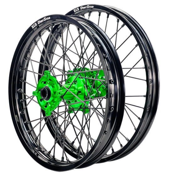 DID DirtStar / Axiom Kawasaki KLX450R 2007-26 Black Rim / Green Hub / Black Spokes / Black Nipples 21x1.6/18x2.15 Enduro Wheel Set