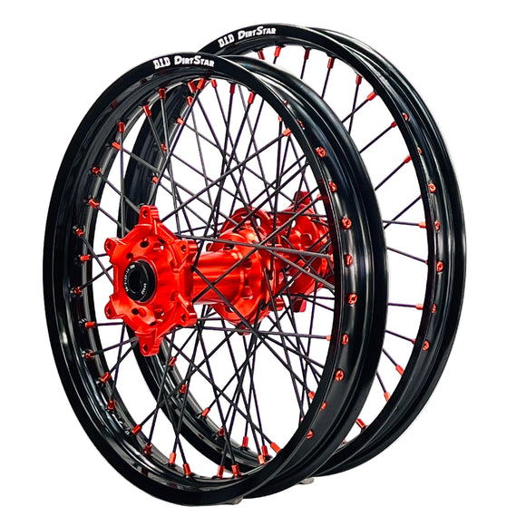 DID DirtStar / Axiom KTM / Husqvarna / GasGas 2003-26 Black Rim / Orange Hub / Black Spokes / Orange Nipples 21x1.6/18x2.15 Enduro Wheel Set