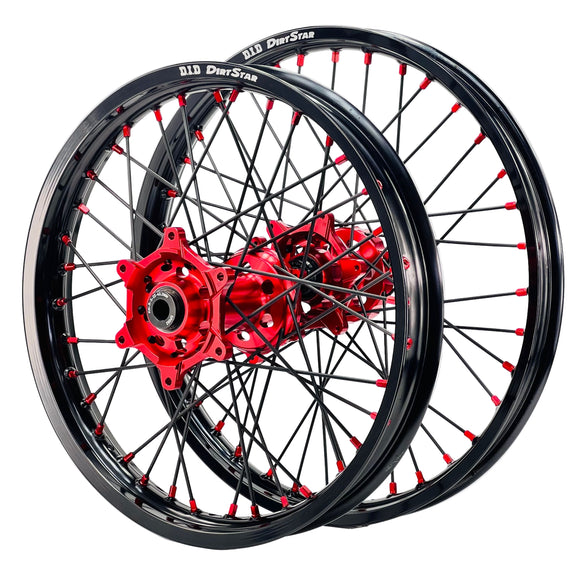 DID DirtStar / Axiom KTM / Husqvarna / GasGas 2003-26 Black Rim / Red Hub / Black Spokes / Red Nipples 21x1.6/19x2.15 Motocross Wheel Set