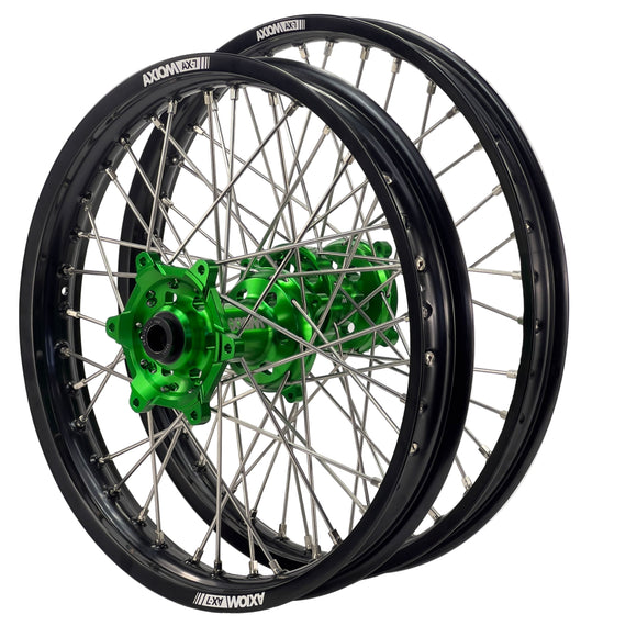 Axiom Kawasaki KX-KXF 2006-26 Black Rim / Green Hub 21x1.6/19x2.15 Motocross Wheel Set