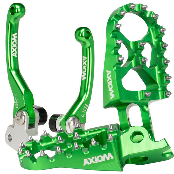 Axiom Kawasaki KX250F-KX250X 21-24 / KX450F 19-23 / KX450X 22-23 Green Brake & Clutch Lever / Footpeg Kit