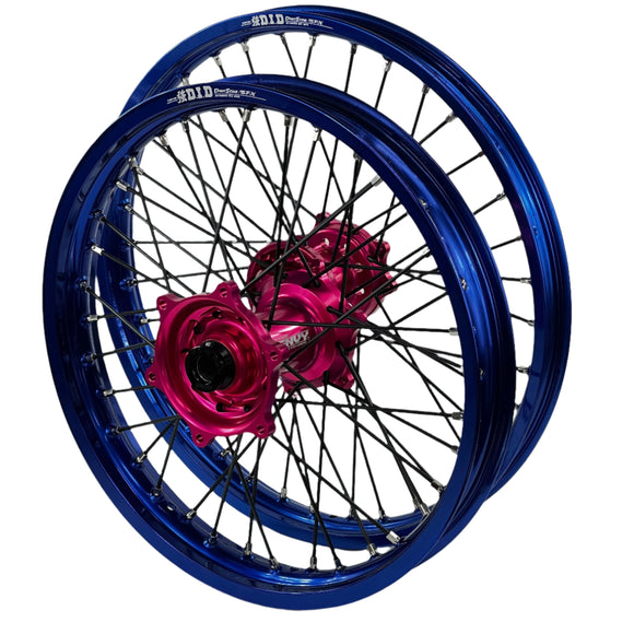 ENVY/DID STX KTM EXC-EXCF 125-450 2003-2013 21/18x2.15 Blue / Hot Pink with Black Spokes Wheel Set