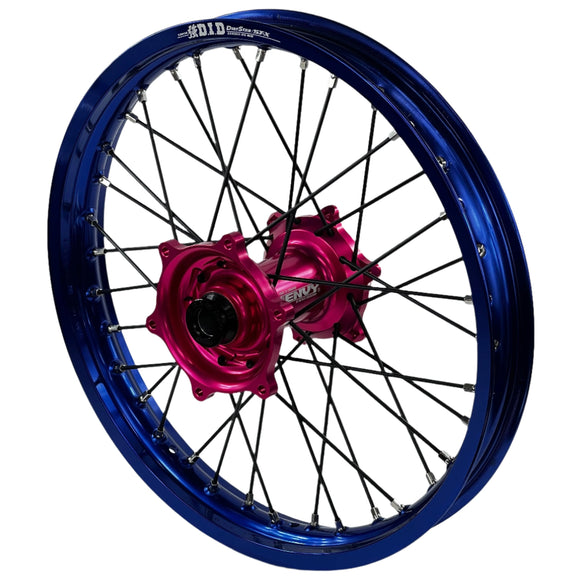 ENVY/DID STX Honda CRF250-450R 2014-2025 21/19x2.15 Blue / Hot Pink with Black Spokes Wheel Set
