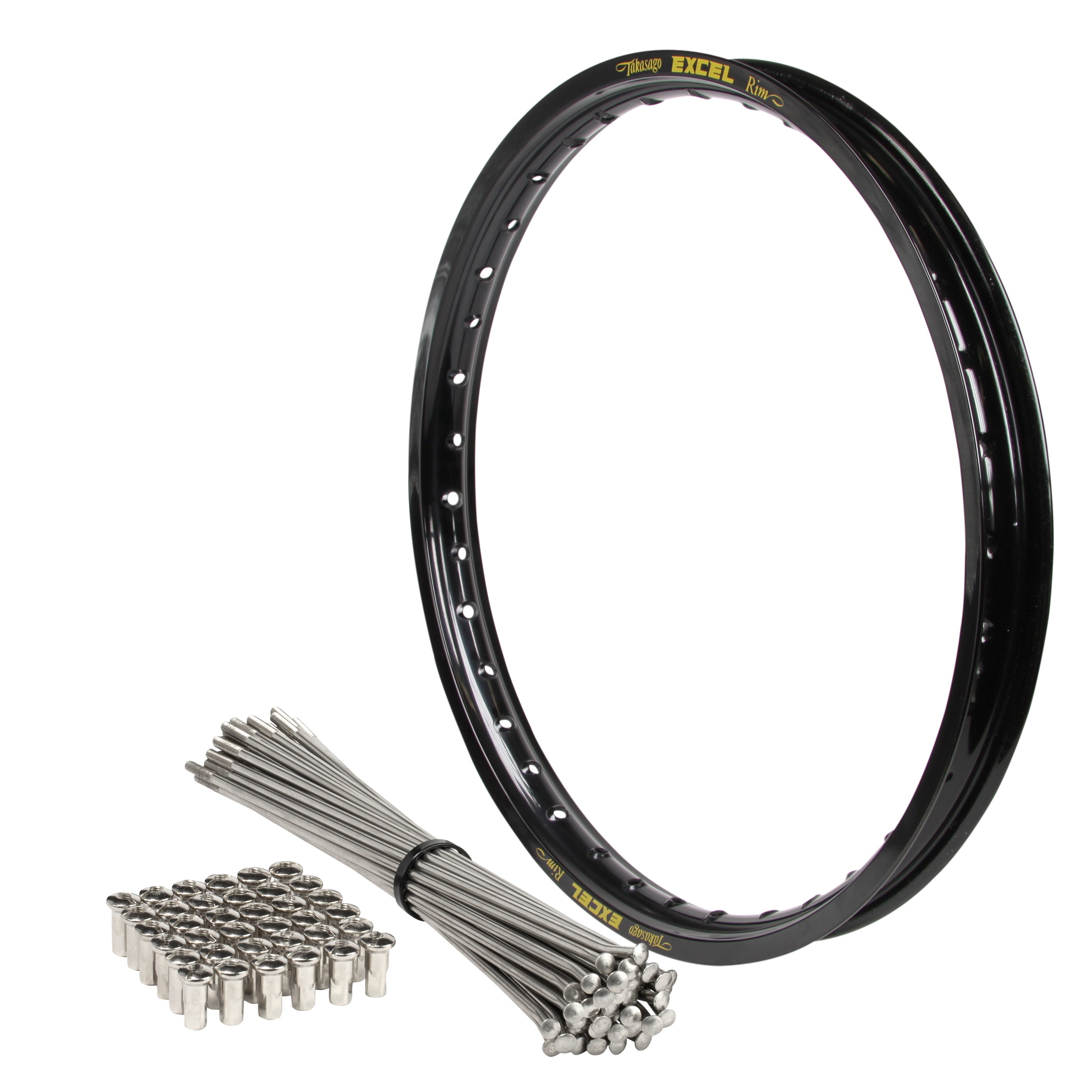 Suzuki RM125-250 1997-2000 DRZ400 2000-2024 (21x1.6) OEM Front Bulldog Spoke Set & Black Excel Rim