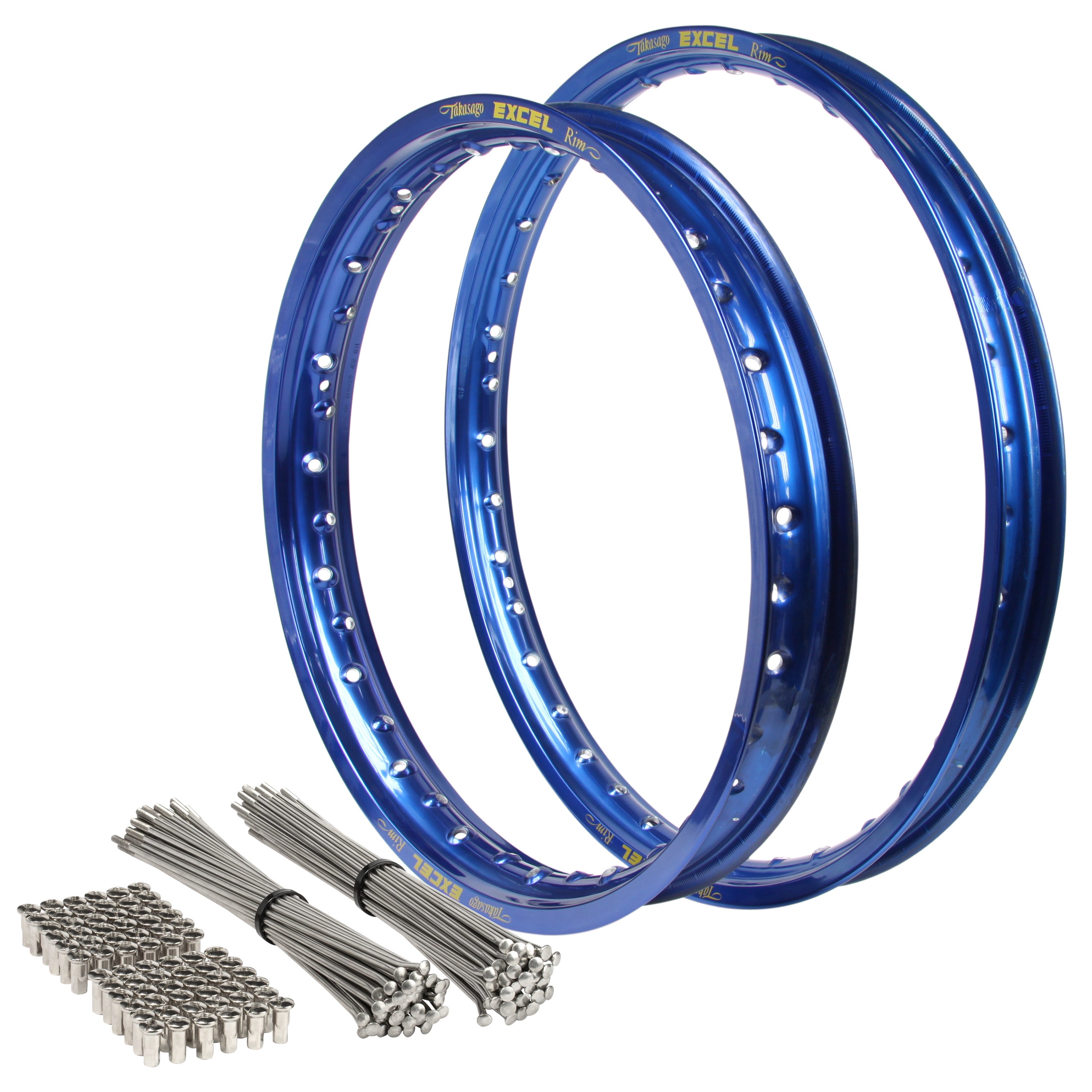 Suzuki RM 1988-96 & 2001-08 21/19 OEM Front/Rear Blue Excel Rim & Bulldog Spoke Set