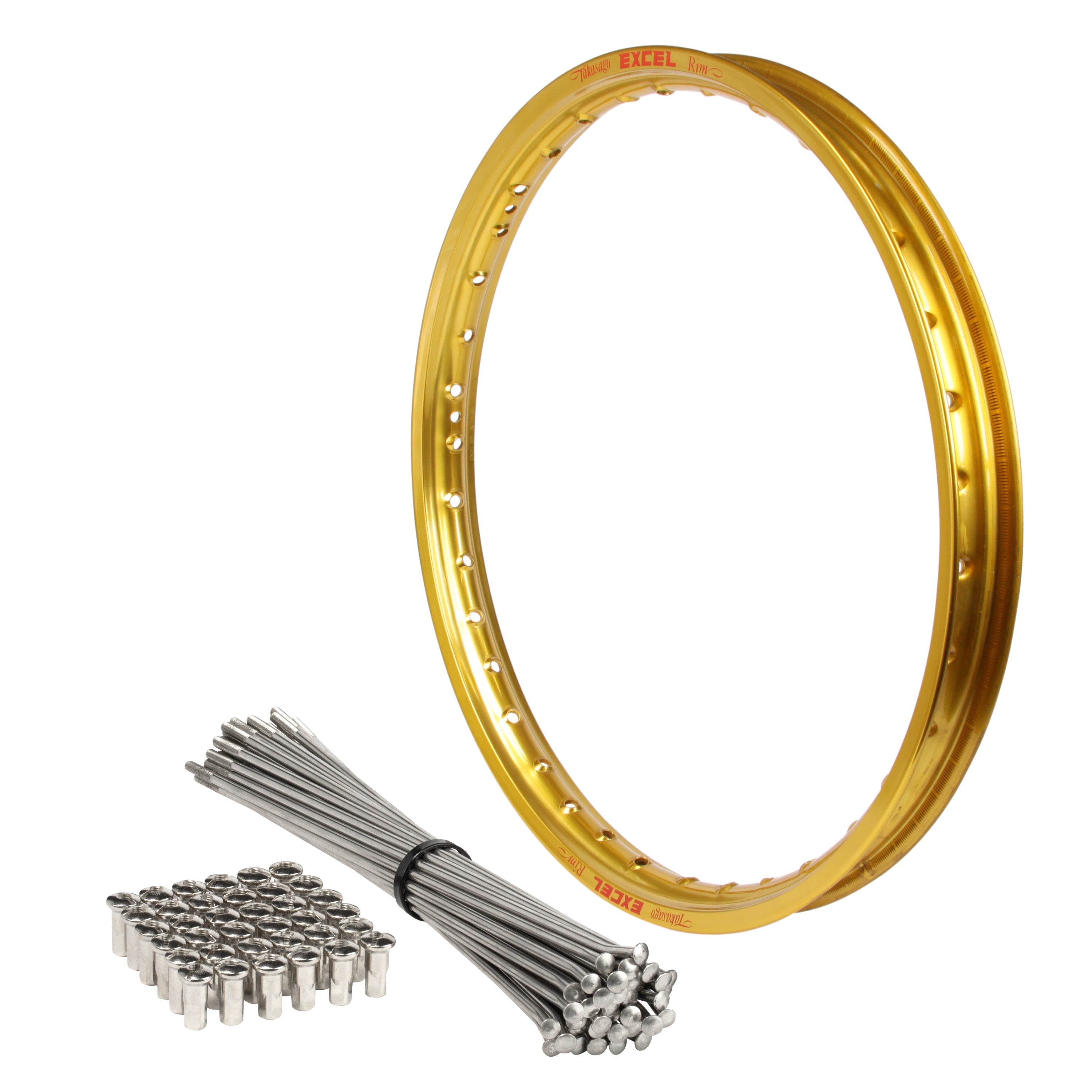 Suzuki RM125-250 1986-1996 2001-2008 (21x1.6) OEM Front Bulldog Spoke Set & Gold Excel Rim