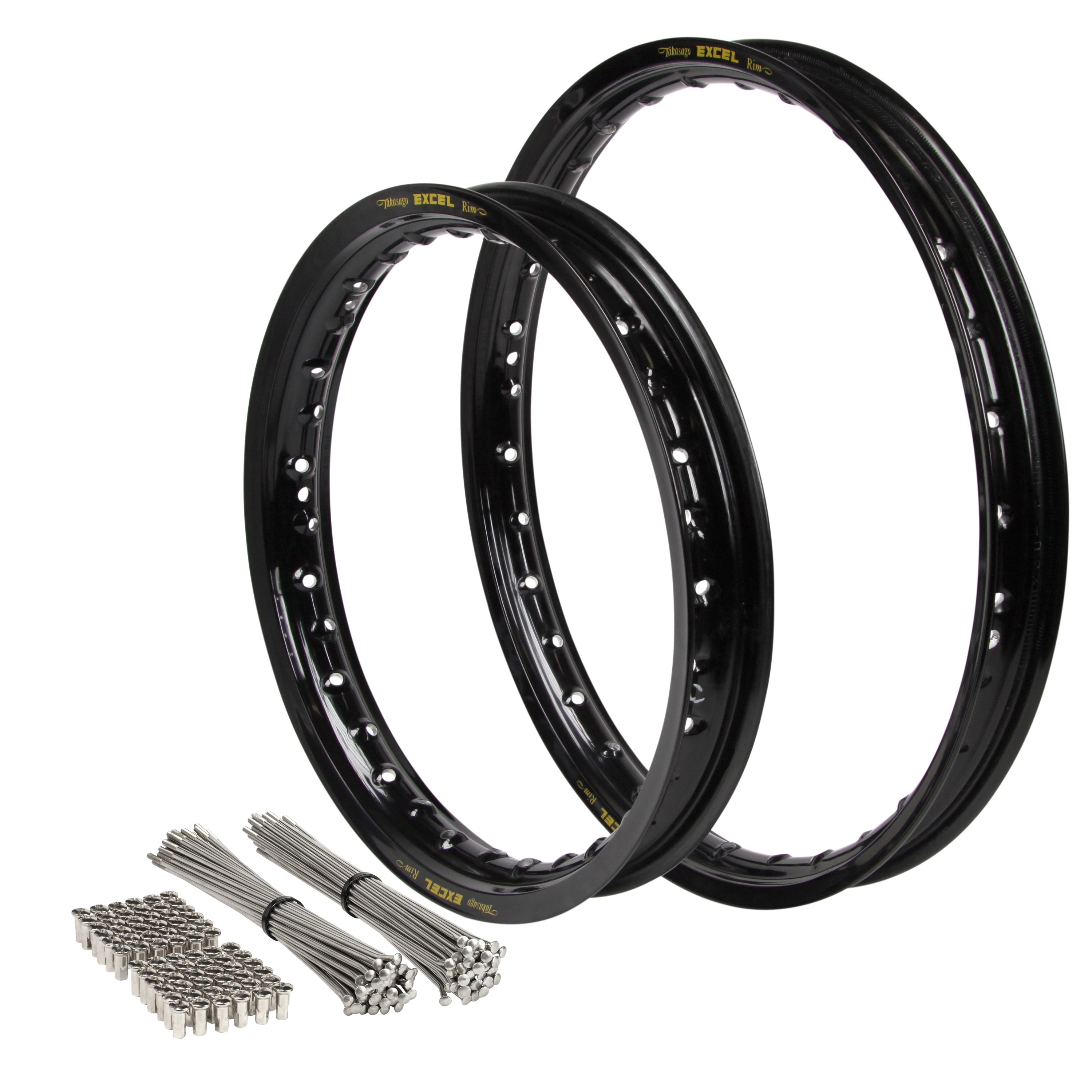 Suzuki RM80-RM85 1990-2025 17/14 OEM Front/Rear Black Excel Rim & Bulldog Spoke Set